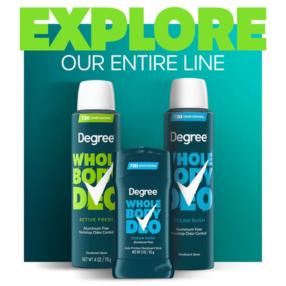 Degree Men Whole Body Deodorant Spray, Active Fresh, Aluminum Free 72H Odor Protection, 4 oz