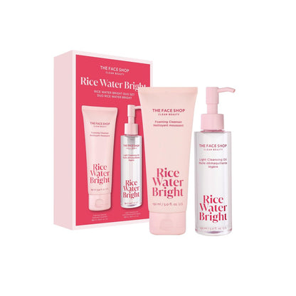 The Face Shop Rice Water Bright Double Cleansing Duo Set with Ceramide - Korean Skin Care Gentle Face Wash & Pore Control Cleansing Oil, Hydrating & Moisturizing Vegan Facial Cleanser, Makeup Remover Avelisse