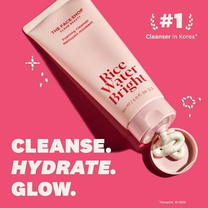 The Face Shop Rice Water Bright Double Cleansing Duo Set with Ceramide - Korean Skin Care Gentle Face Wash & Pore Control Cleansing Oil, Hydrating & Moisturizing Vegan Facial Cleanser, Makeup Remover Avelisse