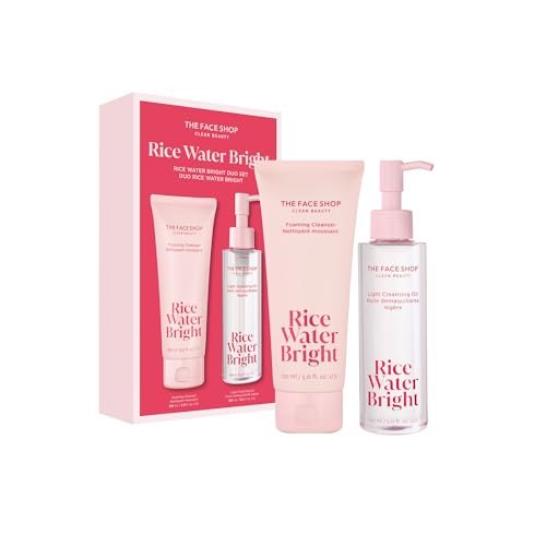 The Face Shop Rice Water Bright Double Cleansing Duo Set with Ceramide - Korean Skin Care Gentle Face Wash & Pore Control Cleansing Oil, Hydrating & Moisturizing Vegan Facial Cleanser, Makeup Remover Avelisse