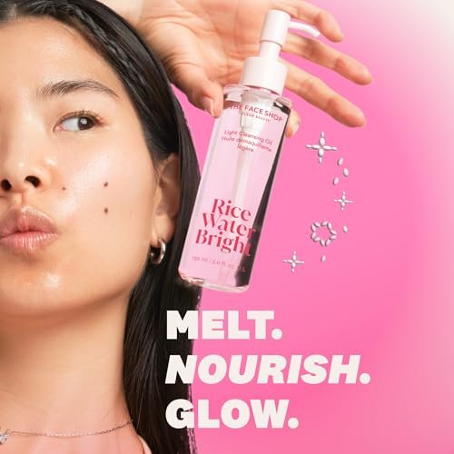 The Face Shop Rice Water Bright Double Cleansing Duo Set with Ceramide - Korean Skin Care Gentle Face Wash & Pore Control Cleansing Oil, Hydrating & Moisturizing Vegan Facial Cleanser, Makeup Remover Avelisse