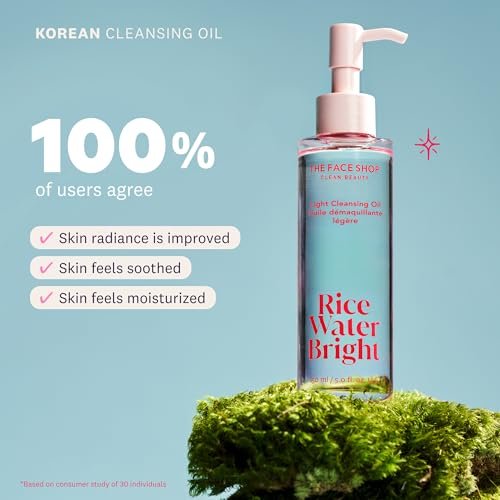 The Face Shop Rice Water Bright Double Cleansing Duo Set with Ceramide - Korean Skin Care Gentle Face Wash & Pore Control Cleansing Oil, Hydrating & Moisturizing Vegan Facial Cleanser, Makeup Remover Avelisse