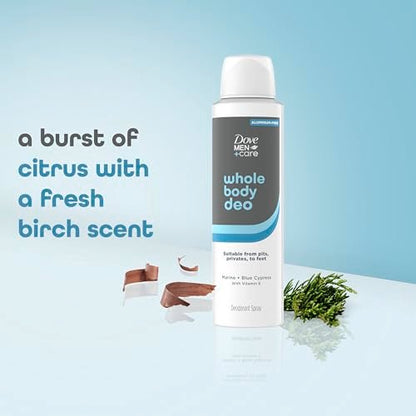 DOVE MEN + CARE Whole Body Deodorant Marine + Blue Cypress – 72H Odor Protection for Pits, Privates, and Feet (4 oz)