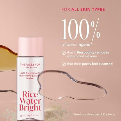 The Face Shop Rice Water Bright Vegan Double Cleanse Trial Set – Travel Size Foaming Cleanser & Mini Cleansing Oil for Gentle Makeup Removal and Pore Control Avelisse