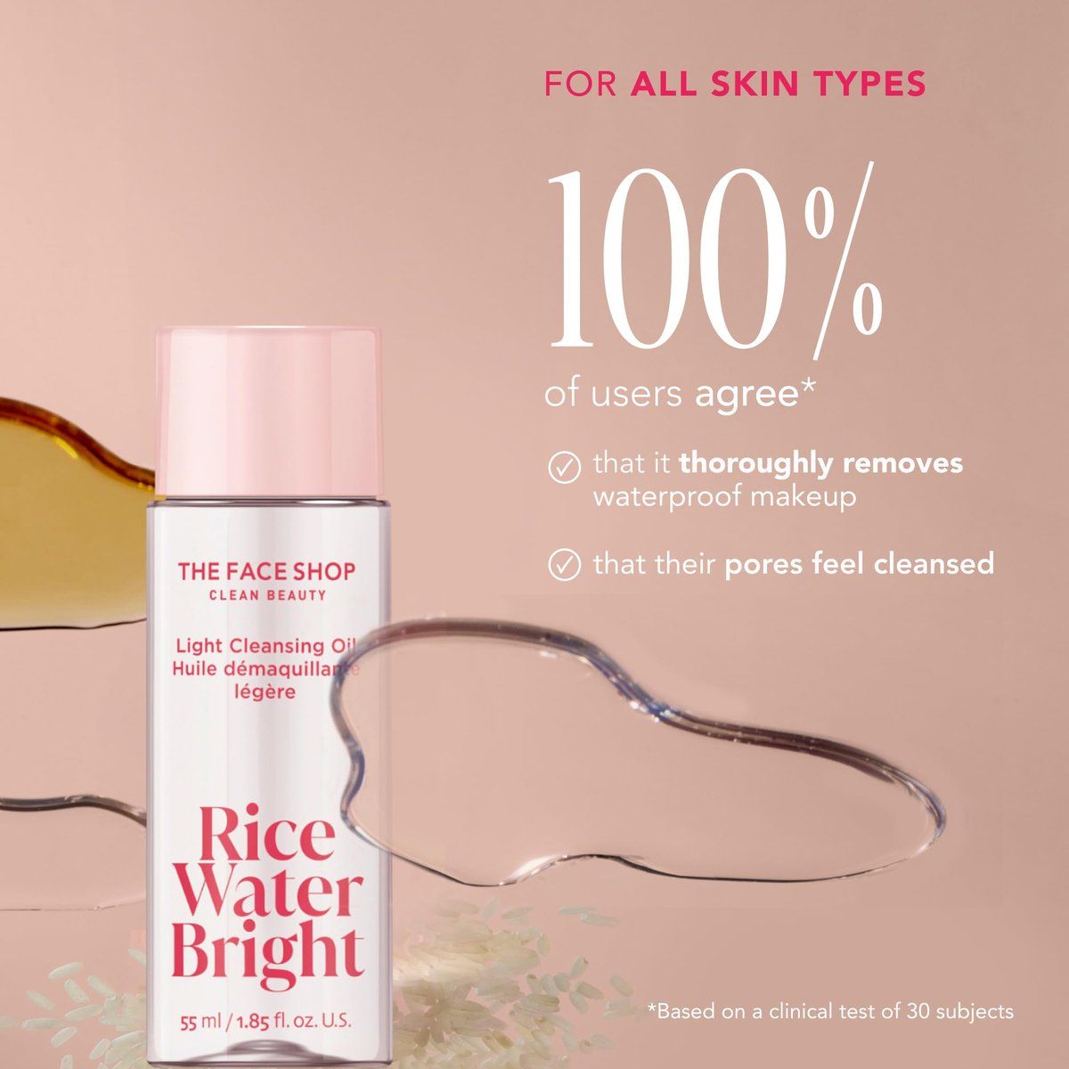 The Face Shop Rice Water Bright Vegan Double Cleanse Trial Set – Travel Size Foaming Cleanser & Mini Cleansing Oil for Gentle Makeup Removal and Pore Control Avelisse