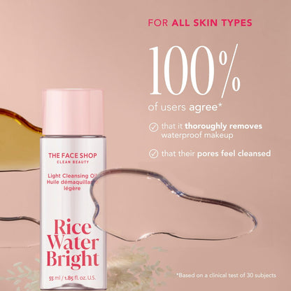 The Face Shop Rice Water Bright Vegan Double Cleanse Trial Set – Travel Size Foaming Cleanser & Mini Cleansing Oil for Gentle Makeup Removal and Pore Control Avelisse