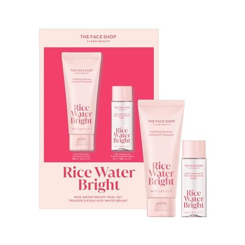 The Face Shop Rice Water Bright Vegan Double Cleanse Trial Set – Travel Size Foaming Cleanser & Mini Cleansing Oil for Gentle Makeup Removal and Pore Control Avelisse