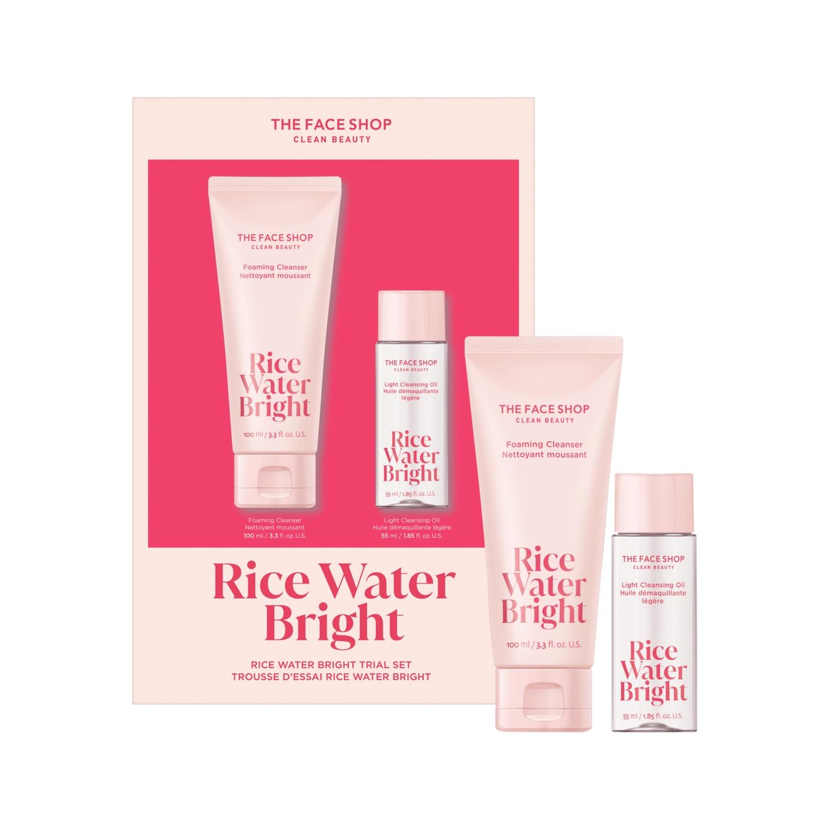 The Face Shop Rice Water Bright Vegan Double Cleanse Trial Set – Travel Size Foaming Cleanser & Mini Cleansing Oil for Gentle Makeup Removal and Pore Control Avelisse