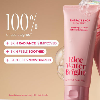 The Face Shop Rice Water Bright Travel Kit – Korean Skin Care Set with Ceramide, Vegan Hydrating Face Wash, Serum, Cream & Eye Cream for Dry Skin, Daily Moisturizer Avelisse