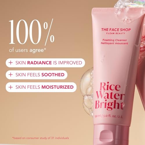 The Face Shop Rice Water Bright Travel Kit – Korean Skin Care Set with Ceramide, Vegan Hydrating Face Wash, Serum, Cream & Eye Cream for Dry Skin, Daily Moisturizer Avelisse