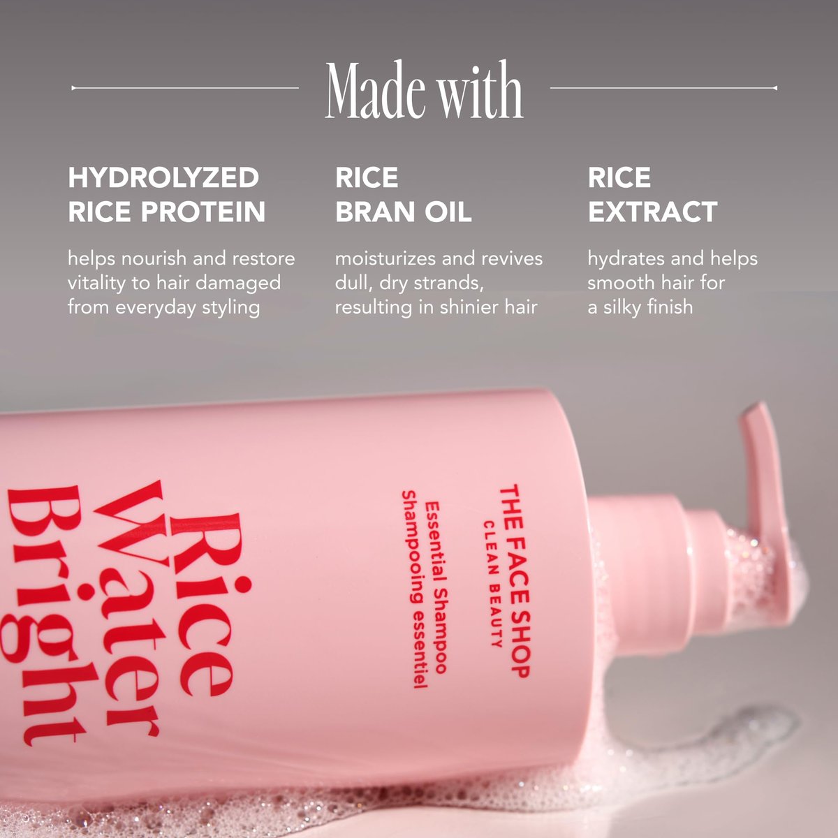 The Face Shop Rice Water Bright Essential Shampoo - Strengthening & Anti-Frizz Shampoo for Dry, Damaged Hair - Sulfate Free Korean Hair Care with Rice Protein Avelisse