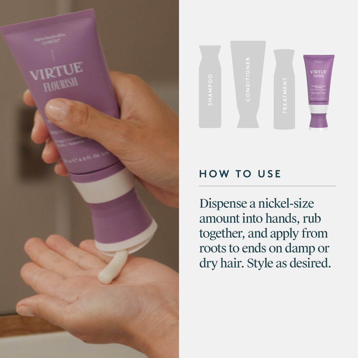 VIRTUE Flourish Hair Thickening Styling Treatment for Thinning or Fine Hair, Volumizes and Thickens Thin Hair, 4 Fl Oz Avelisse