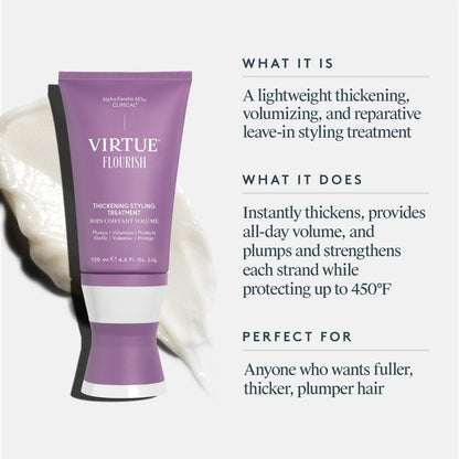 VIRTUE Flourish Hair Thickening Styling Treatment for Thinning or Fine Hair, Volumizes and Thickens Thin Hair, 4 Fl Oz Avelisse