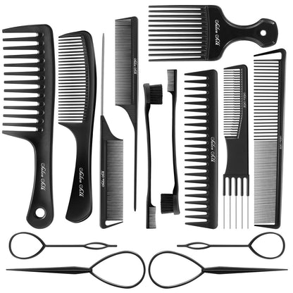 SALONSILK Women Hair Comb Set - 14PCS Wide Tooth Rat Tail Styling Combs Pick for Curly, Teasing, Parting, Fine Professional Barber Cutting Braiding Set