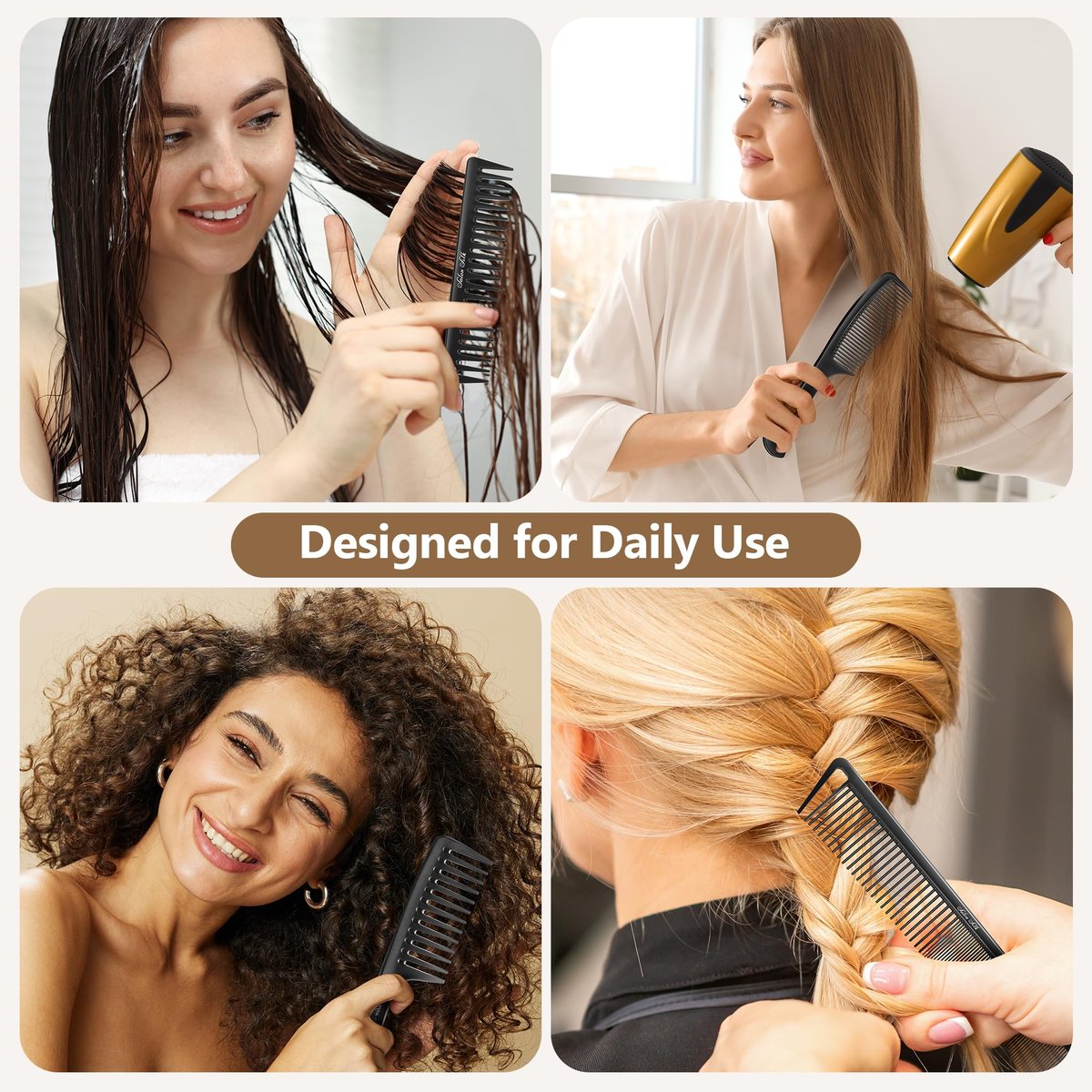 SALONSILK Women Hair Comb Set - 14PCS Wide Tooth Rat Tail Styling Combs Pick for Curly, Teasing, Parting, Fine Professional Barber Cutting Braiding Set - görsel 9