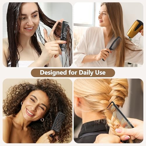 SALONSILK Women Hair Comb Set - 14PCS Wide Tooth Rat Tail Styling Combs Pick for Curly, Teasing, Parting, Fine Professional Barber Cutting Braiding Set - görsel 10