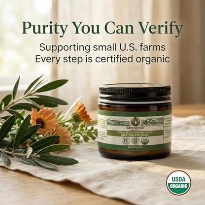 Organic Beef Tallow Balm for Skin – USDA-Certified, Unscented & Herb-Infused with Jojoba Oil & Cocoa Butter – 2 oz Avelisse