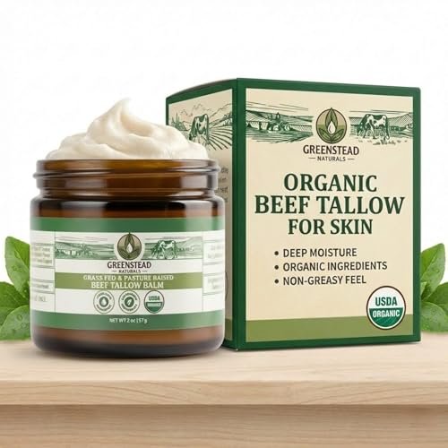 Organic Beef Tallow Balm for Skin – USDA-Certified, Unscented & Herb-Infused with Jojoba Oil & Cocoa Butter – 2 oz Avelisse