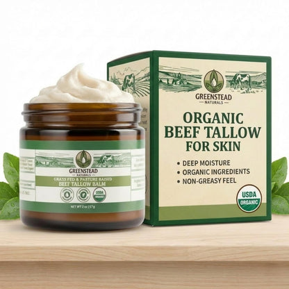 Organic Beef Tallow Balm for Skin – USDA-Certified, Unscented & Herb-Infused with Jojoba Oil & Cocoa Butter – 2 oz Avelisse