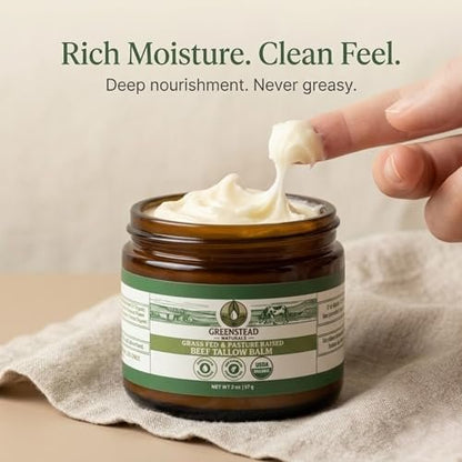 Organic Beef Tallow Balm for Skin – USDA-Certified, Unscented & Herb-Infused with Jojoba Oil & Cocoa Butter – 2 oz Avelisse