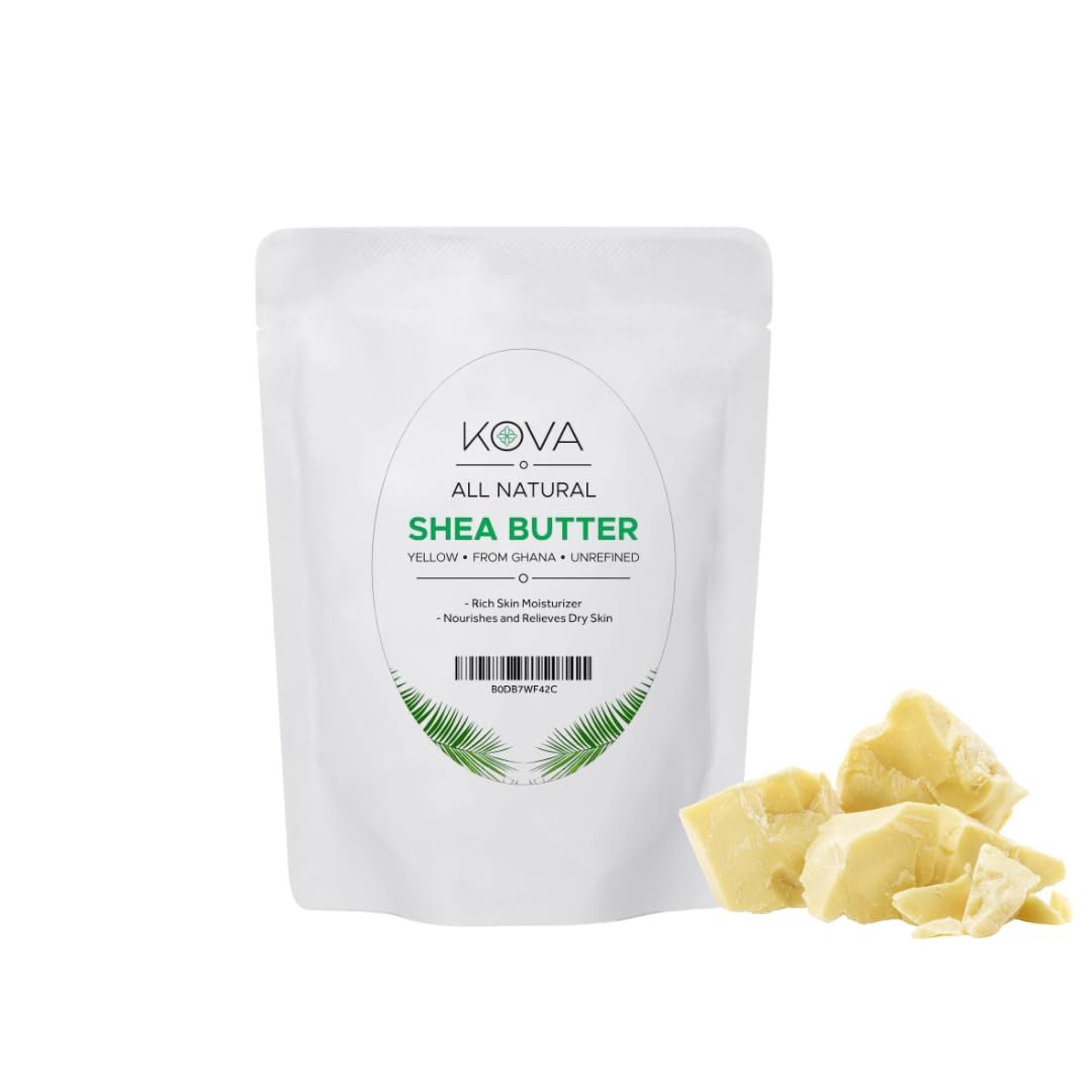 Kovafood Organic Raw Unrefined African Shea Butter - 100% Pure Natural, 1 lb Yellow - Great for Hair, Skin and DIY Projects Avelisse