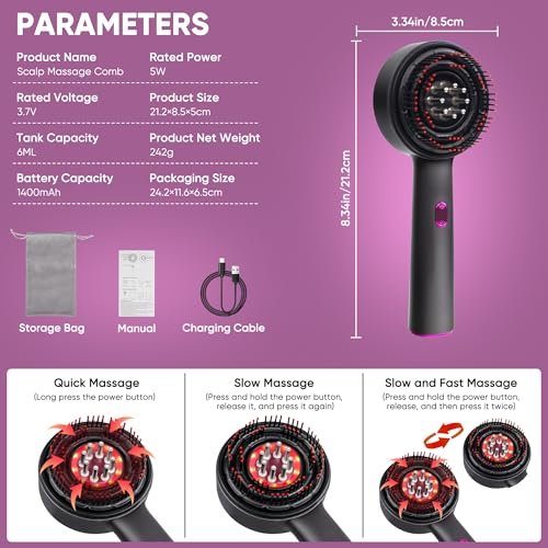 Rechargeable 3-in-1 Scalp Massager & Hair Growth Oil Applicator – Electric Scalp Brush for Home & Travel, Gentle Scratching & Kneading, IPX7 Waterproof for All Hair Types Avelisse