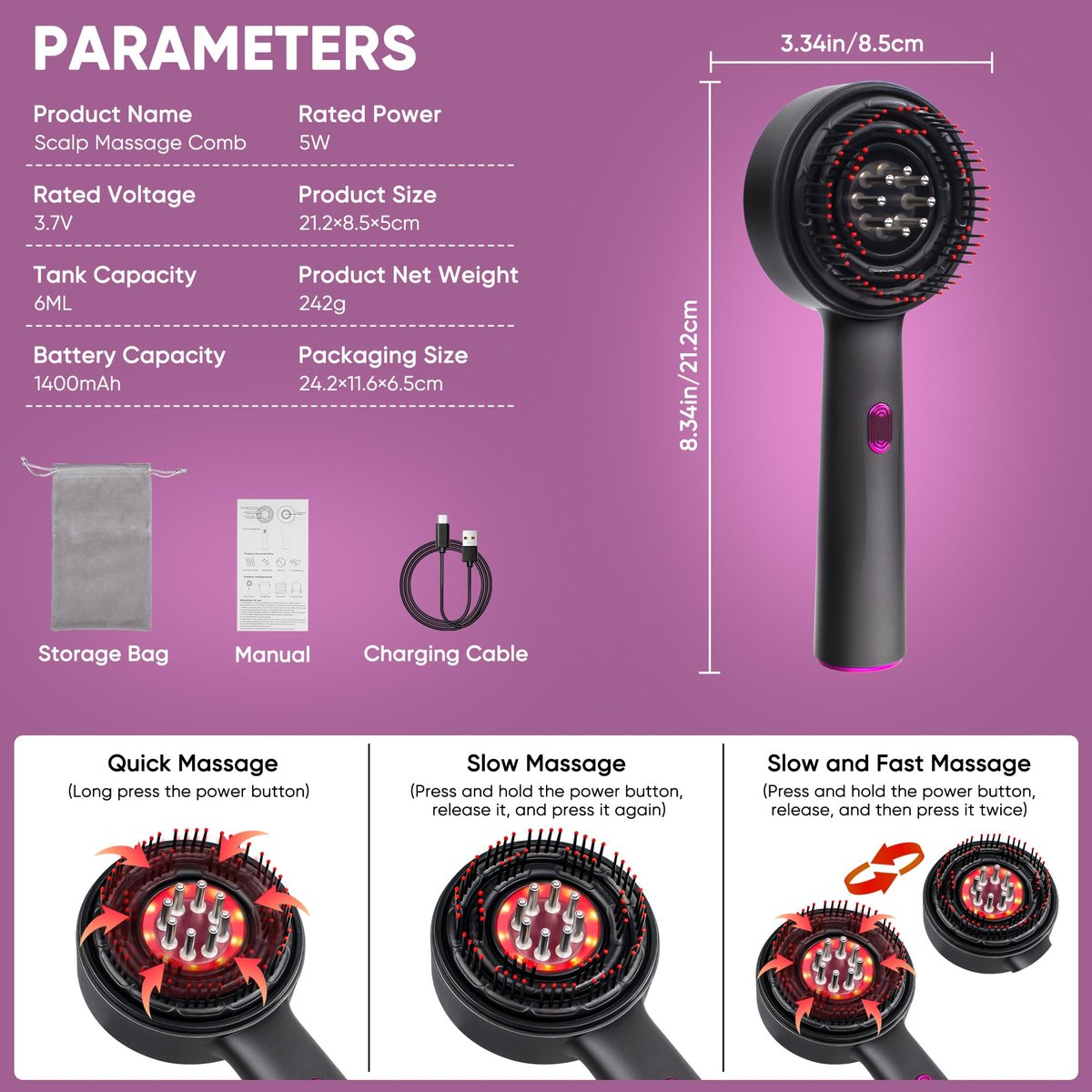 Rechargeable 3-in-1 Scalp Massager & Hair Growth Oil Applicator – Electric Scalp Brush for Home & Travel, Gentle Scratching & Kneading, IPX7 Waterproof for All Hair Types Avelisse