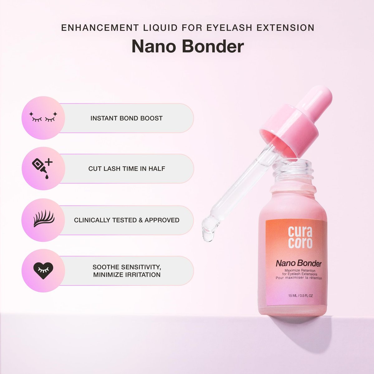 Curacoro Nano Lash Bonder – Super Bonder for Eyelash Extension Glue Accelerator, Water & Oil Proof Lash Sealant, Secures Glue Fumes, Longer Retention & Low Irritation (15ml) Avelisse