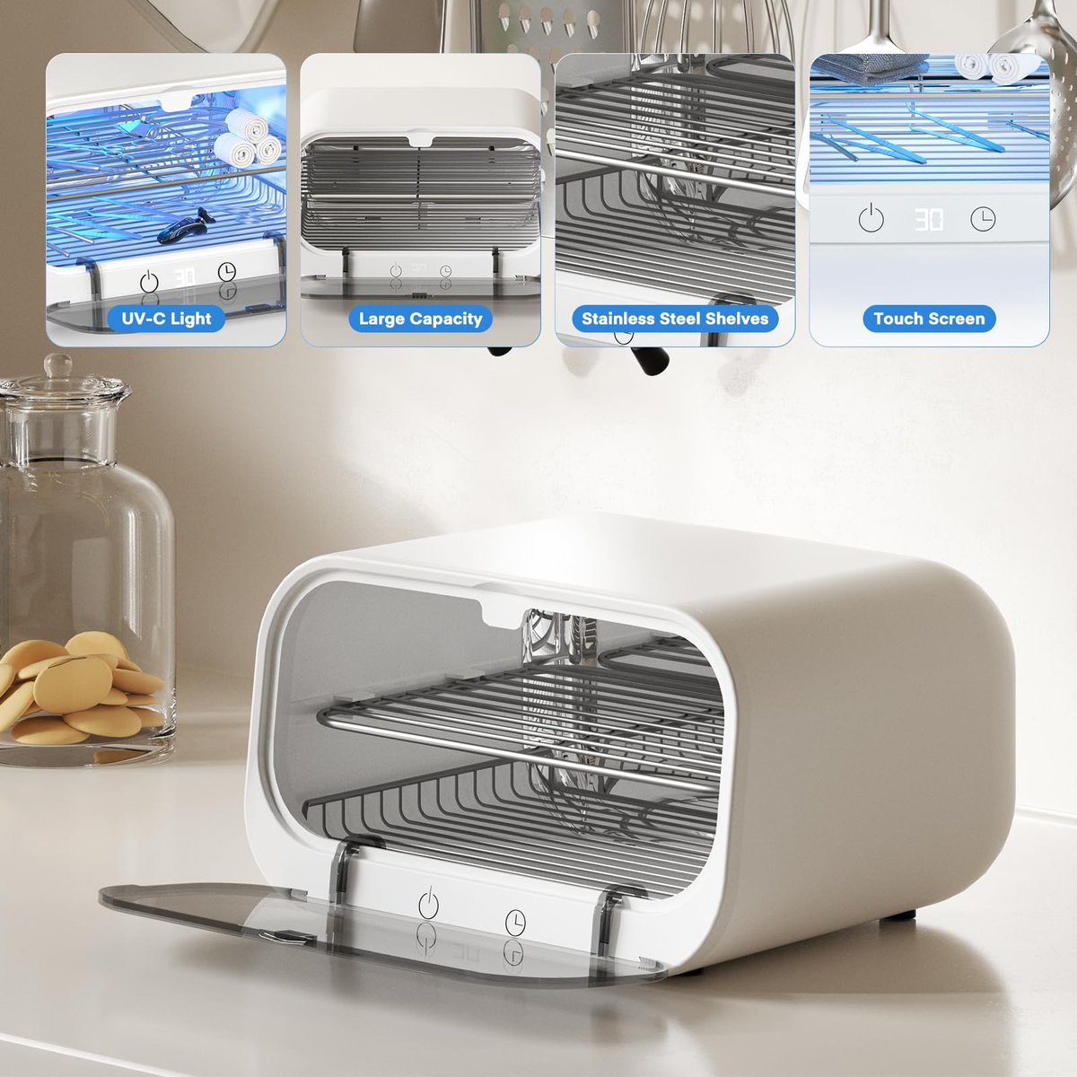 Yofuly 12L Double-Layer Large Sterilizer for Nail Tools - Multi-Functional Cleaning Cabinet for Estheticians, Home Use, Barbers, Beauty Salons & Spas (White) Avelisse
