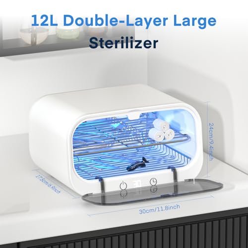 Yofuly 12L Double-Layer Large Sterilizer for Nail Tools - Multi-Functional Cleaning Cabinet for Estheticians, Home Use, Barbers, Beauty Salons & Spas (White) Avelisse