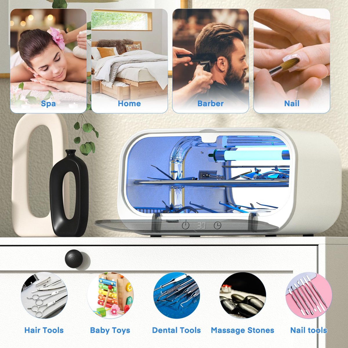 Yofuly 12L Double-Layer Large Sterilizer for Nail Tools - Multi-Functional Cleaning Cabinet for Estheticians, Home Use, Barbers, Beauty Salons & Spas (White) Avelisse