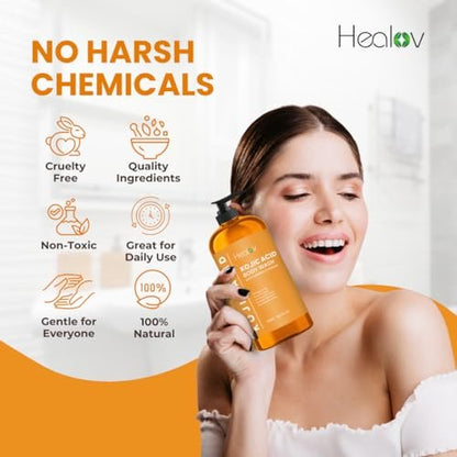 Healov Kojic Acid Soap for Hyperpigmentation – Skin Brightening Body Wash with Papaya & Turmeric – Dark Spot Soap Reduces Acne, Scars, Evens Tone – 16.67 oz