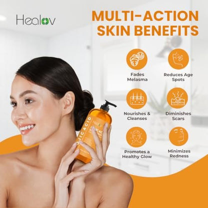 Healov Kojic Acid Soap for Hyperpigmentation – Skin Brightening Body Wash with Papaya & Turmeric – Dark Spot Soap Reduces Acne, Scars, Evens Tone – 16.67 oz