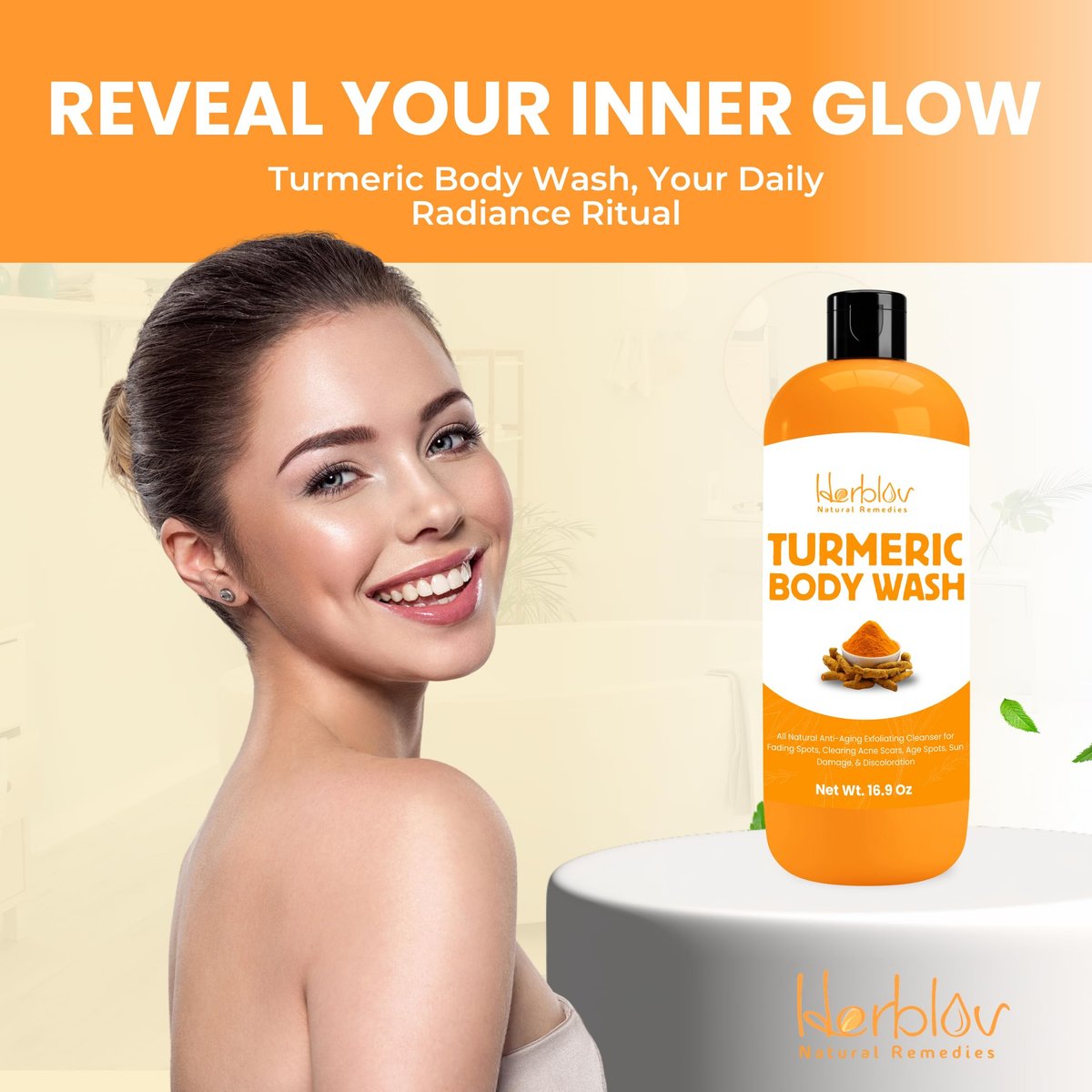 Herblov Turmeric Body Wash – Skin Brightening Liquid Soap for Discoloration, Anti-Aging, Acne & Sun Damage – 16.9 oz - görsel 9