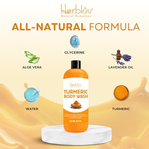 Herblov Turmeric Body Wash – Skin Brightening Liquid Soap for Discoloration, Anti-Aging, Acne & Sun Damage – 16.9 oz - görsel 12