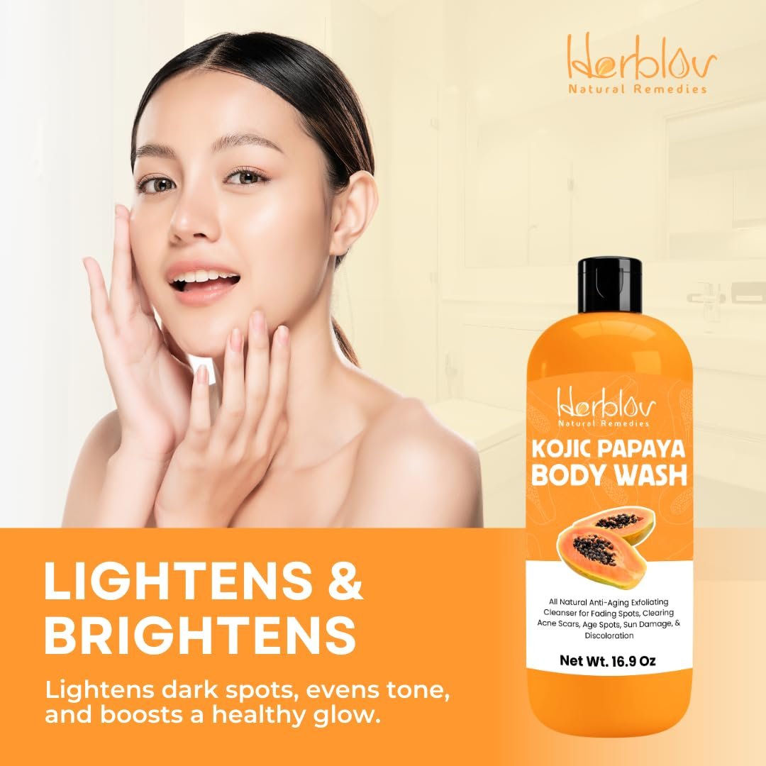 Herblov Kojic Acid Soap for Hyperpigmentation – Skin Brightening Kojic Papaya Body Wash – Dark Spot Soap Reduces Acne, Scars, and Evens Skin Tone – Turmeric Body Wash for Brighter Glowing Face, 16.9 Oz - görsel 3