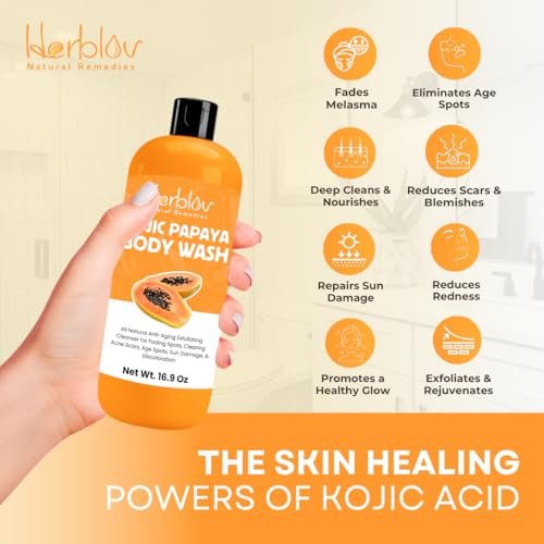 Herblov Kojic Acid Soap for Hyperpigmentation – Skin Brightening Kojic Papaya Body Wash – Dark Spot Soap Reduces Acne, Scars, and Evens Skin Tone – Turmeric Body Wash for Brighter Glowing Face, 16.9 Oz - görsel 6
