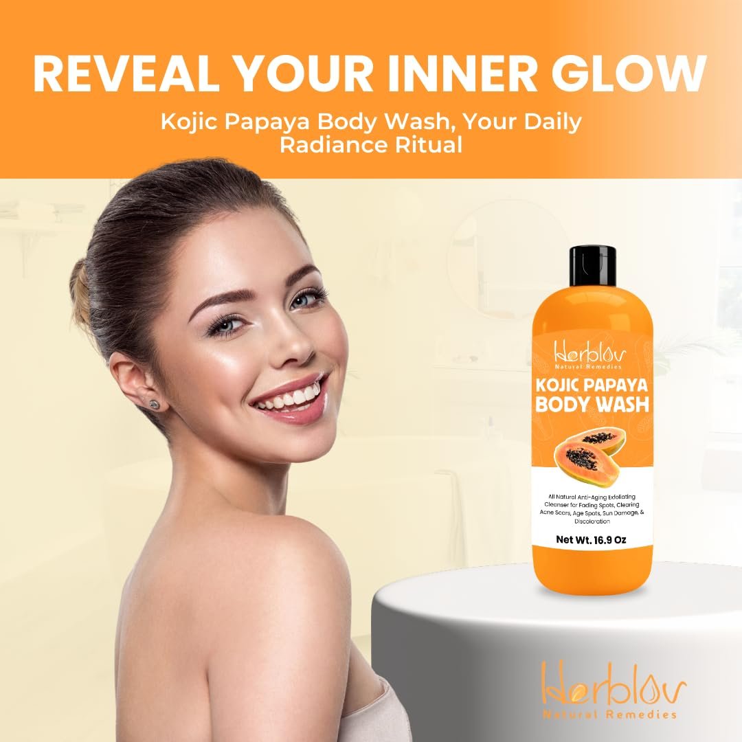 Herblov Kojic Acid Soap for Hyperpigmentation – Skin Brightening Kojic Papaya Body Wash – Dark Spot Soap Reduces Acne, Scars, and Evens Skin Tone – Turmeric Body Wash for Brighter Glowing Face, 16.9 Oz - görsel 7