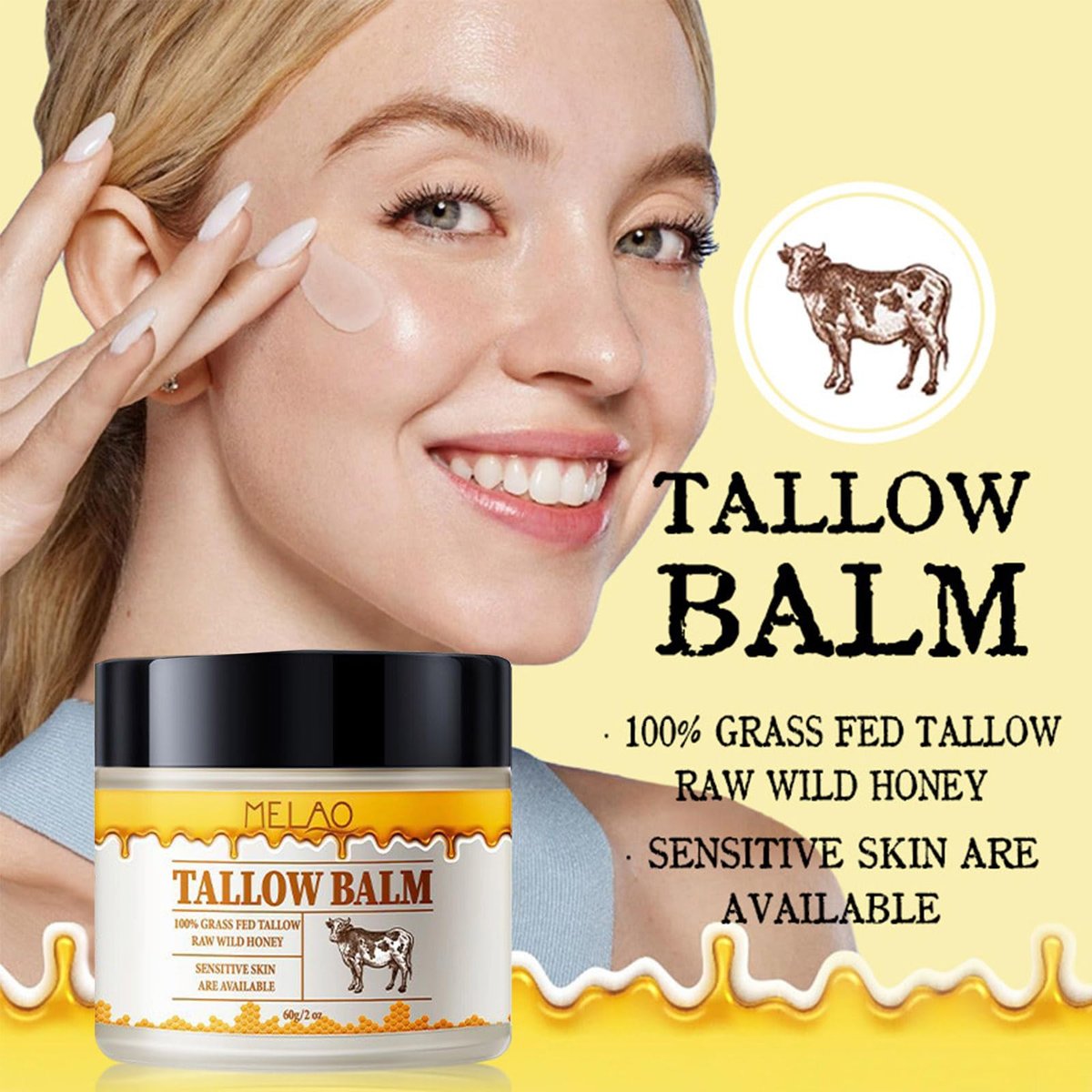 Whipped Beef Tallow and Honey Balm - Grass Fed Grass Finished Face Cream for All Skin Types, All-Natural Moisturizer for Face & Body, 2 OZ - görsel 9