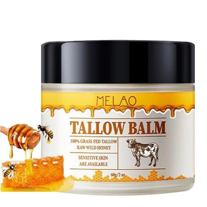 Whipped Beef Tallow and Honey Balm - Grass Fed Grass Finished Face Cream for All Skin Types, All-Natural Moisturizer for Face & Body, 2 OZ
