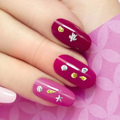 2 Disc Ocean Nail Charms - 12 Styles Silver & Gold - Beach Starfish, Sea Seashell - 3D Nail Gems Jewelry for DIY Nail Art