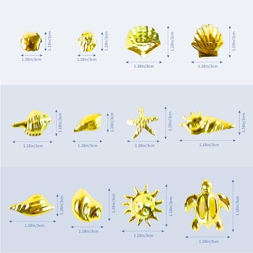 2 Disc Ocean Nail Charms - 12 Styles Silver & Gold - Beach Starfish, Sea Seashell - 3D Nail Gems Jewelry for DIY Nail Art - görsel 4
