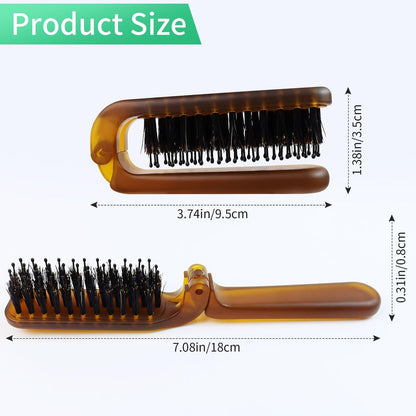 Travel Folding Hair Brush - Portable Pocket Boar Bristle Brush for Men, Women, and Kids - Restore Shine to Thin, Thick, Curly, Straight, Wet, Dry Hair Avelisse