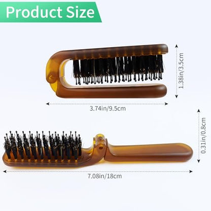 Travel Folding Hair Brush - Portable Pocket Boar Bristle Brush for Men, Women, and Kids - Restore Shine to Thin, Thick, Curly, Straight, Wet, Dry Hair Avelisse