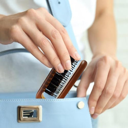 Travel Folding Hair Brush - Portable Pocket Boar Bristle Brush for Men, Women, and Kids - Restore Shine to Thin, Thick, Curly, Straight, Wet, Dry Hair Avelisse