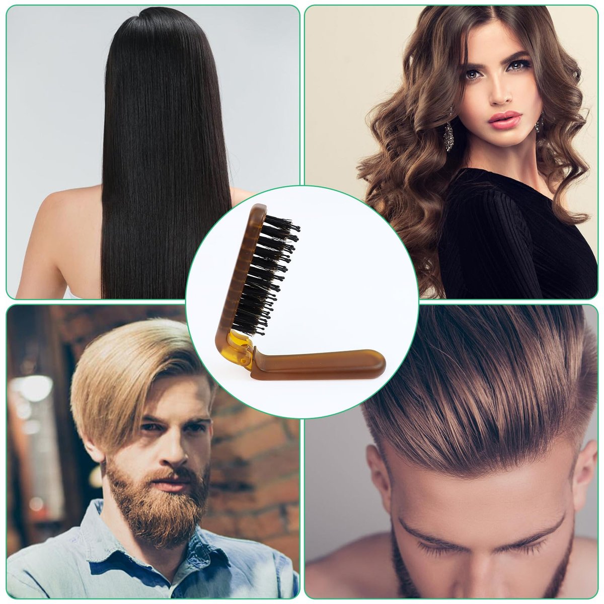 Travel Folding Hair Brush - Portable Pocket Boar Bristle Brush for Men, Women, and Kids - Restore Shine to Thin, Thick, Curly, Straight, Wet, Dry Hair Avelisse