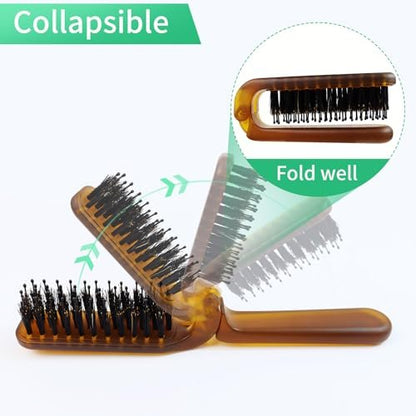 Travel Folding Hair Brush - Portable Pocket Boar Bristle Brush for Men, Women, and Kids - Restore Shine to Thin, Thick, Curly, Straight, Wet, Dry Hair Avelisse