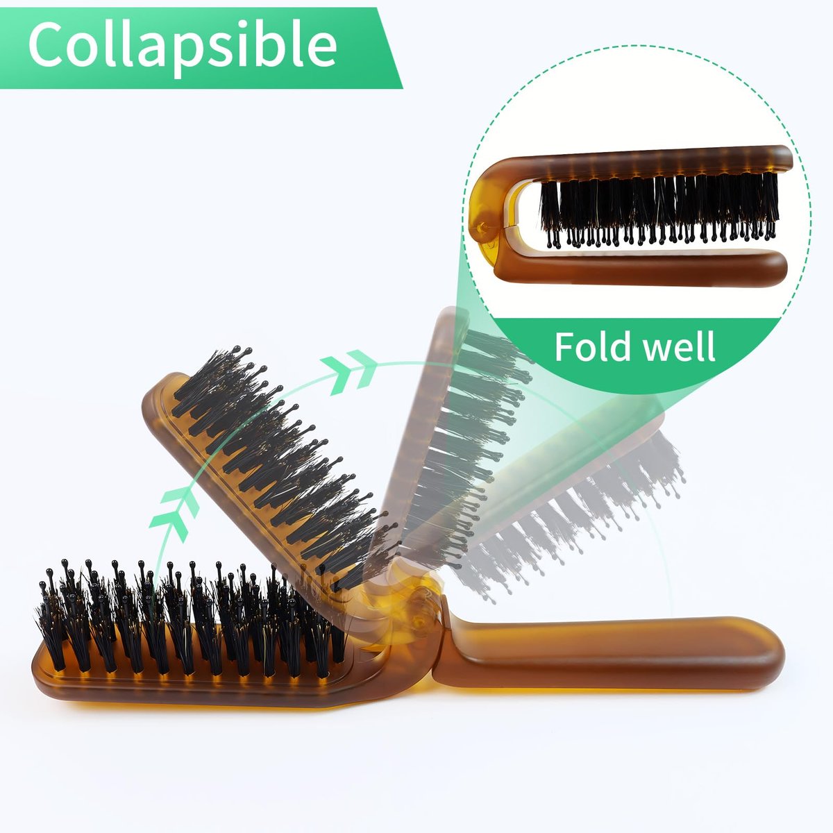 Travel Folding Hair Brush - Portable Pocket Boar Bristle Brush for Men, Women, and Kids - Restore Shine to Thin, Thick, Curly, Straight, Wet, Dry Hair Avelisse
