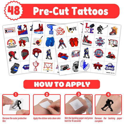 72-Piece Ice Hockey Party Favors Set: Temporary Tattoos (48) & Slap Bracelets (24) for Kids Birthday, Classroom Rewards, Baby Shower Gifts
