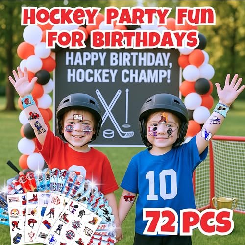 72-Piece Ice Hockey Party Favors Set: Temporary Tattoos (48) & Slap Bracelets (24) for Kids Birthday, Classroom Rewards, Baby Shower Gifts - görsel 4